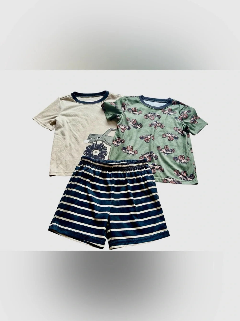 Kids Short Sleeve Pajama Set Tractor and Stripe Shorts Carters 3 Piece 4T New
